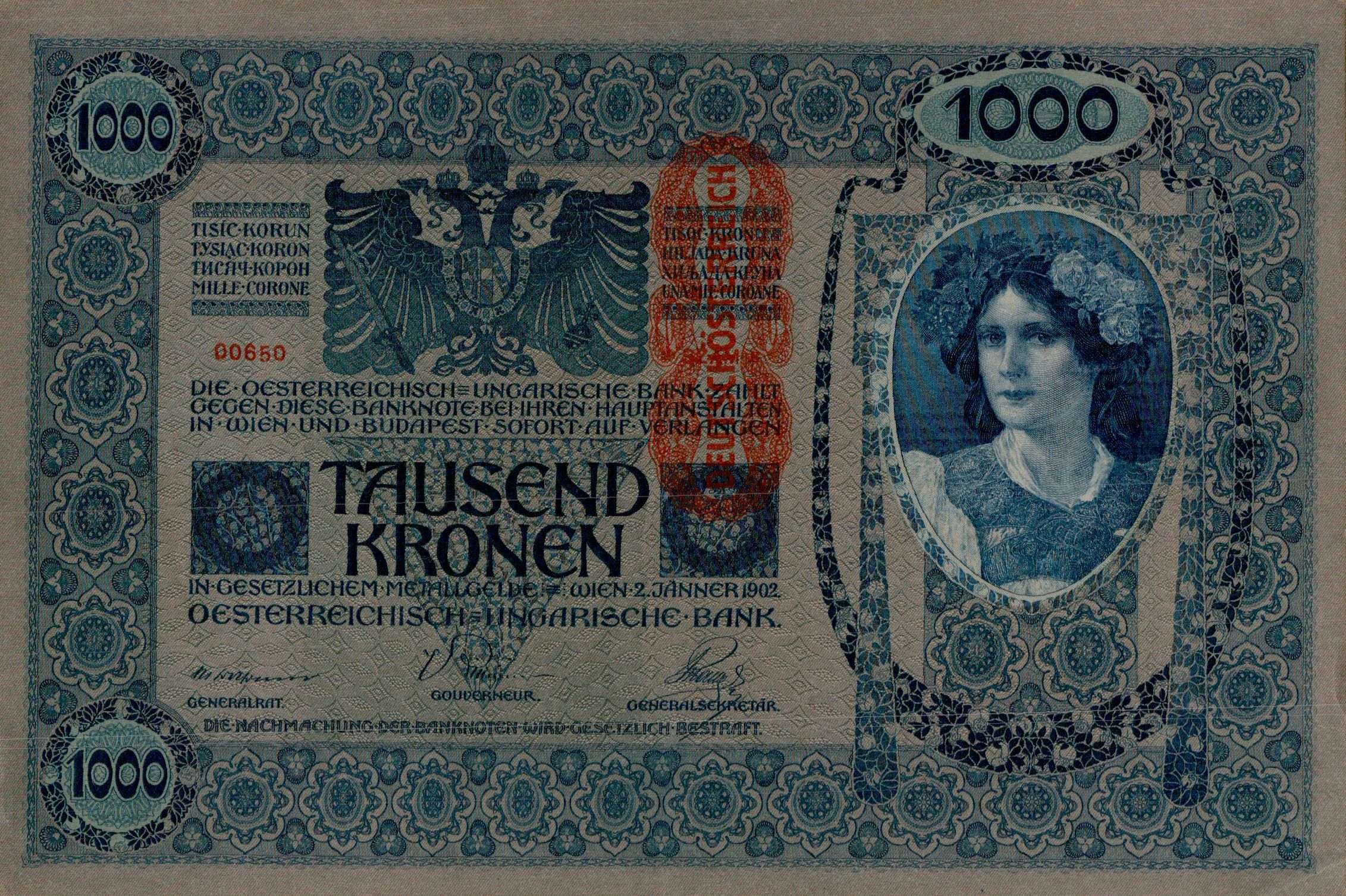 Austria 1000 1919 aUNC P-59 [Low Serial# 00650 && 00002]